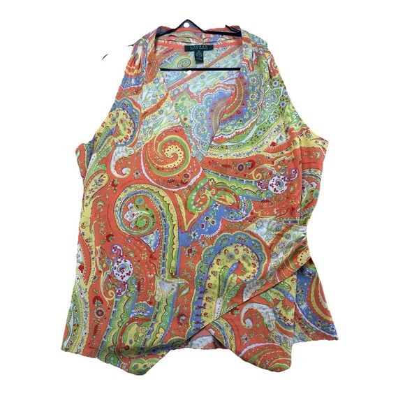 Lauren Ralph Lauren Tops - Lauren Ralph Lauren Womens Faux Wrap Blouse Print Sleeveless Top Size 10